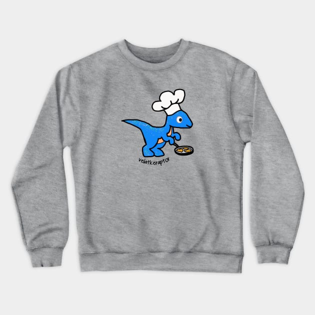 Velatkeraptor Hanukkah Dino with Chef's Hat Crewneck Sweatshirt by Del Doodle Design